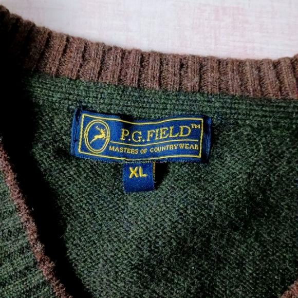 PG Field Wool Sweater Mens XL V-Neck Hunter Green Vintage Cabincore - Picture 3 of 7